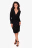 Lanvin Black Shiny Ruched Long Sleeve Dress Size 36