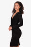 Lanvin Black Shiny Ruched Long Sleeve Dress Size 36