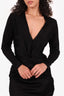 Lanvin Black Shiny Ruched Long Sleeve Dress Size 36