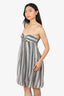 Hugo Boss Grey Silk Striped Bubble Hem Mini Dress Size 6