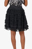 Red Valentino Black Silk/Nylon Beaded Ruffle Skirt Size 44