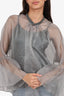 Fabiana Filippi Grey Silk Sheer Beaded Blouse Size XL