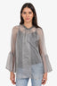 Fabiana Filippi Grey Silk Sheer Beaded Blouse Size XL