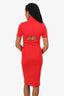 Versace Collection Red Knit Button Detail Mock Neck Midi Dress Estimated Size S