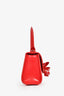 Self-Portrait Red Leather 'The Bow' Embellished Mini Top Handle Bag with Strap