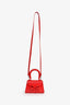 Self-Portrait Red Leather 'The Bow' Embellished Mini Top Handle Bag with Strap