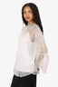 Fabiana Filippi White Silk Beaded Detail Peplum Sleeve Blouse Size 42
