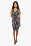 Moschino Black/White Silk Heart Print Draped Sleeveless Midi Dress Size 8