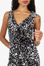 Moschino Black/White Silk Heart Print Draped Sleeveless Midi Dress Size 8