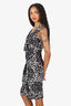 Moschino Black/White Silk Heart Print Draped Sleeveless Midi Dress Size 8