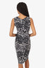 Moschino Black/White Silk Heart Print Draped Sleeveless Midi Dress Size 8