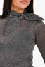 Isabel Marant Silver Metallic Bow Collar Long Sleeve Top Size 34