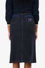 Fendi Dark Denim Contrast Stitch Embroidered Pocket Midi Skirt Est. Size XS