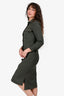 Prada 2023 Military Green Wool Long Sleeves Midi Shirt Dress Size 36