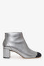 Salvatore Ferragamo Silver/Black Cap Toe Heeled Ankle Boots Size 8.5