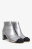 Salvatore Ferragamo Silver/Black Cap Toe Heeled Ankle Boots Size 8.5