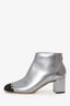Salvatore Ferragamo Silver/Black Cap Toe Heeled Ankle Boots Size 8.5