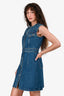 Louis Vuitton Blue Denim Dark Wash Logo Sleeveless Button Down Dress Size 38