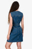 Louis Vuitton Blue Denim Dark Wash Logo Sleeveless Button Down Dress Size 38