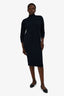 A.P.C. Navy Wool Ribbed Knit Long-Sleeve Midi Dress Size M