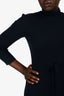 A.P.C. Navy Wool Ribbed Knit Long-Sleeve Midi Dress Size M