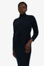 A.P.C. Navy Wool Ribbed Knit Long-Sleeve Midi Dress Size M