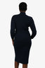 A.P.C. Navy Wool Ribbed Knit Long-Sleeve Midi Dress Size M