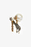 Christian Dior Gold Tone/Faux Pearl Crystal Studded Tribale Giraffe Earring