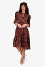 Ulla Johnson Red Silk Patterned Midi Dress Size 4