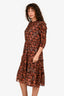 Ulla Johnson Red Silk Patterned Midi Dress Size 4