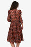 Ulla Johnson Red Silk Patterned Midi Dress Size 4