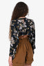 A.L.C.Blue Silk Floral Long Sleeves Open Back Top Size 0