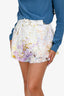 Zimmermann White/Yellow/Purple Linen Floral Printed Shorts with Belt Size 2