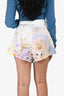 Zimmermann White/Yellow/Purple Linen Floral Printed Shorts with Belt Size 2