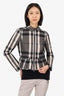 Burberry London Grey/Cream Quilted Nova Print Peplum Jacket Size 4
