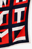 Hermès Red/White/Navy 'Lettres Au Carre' Twill Scarf 90