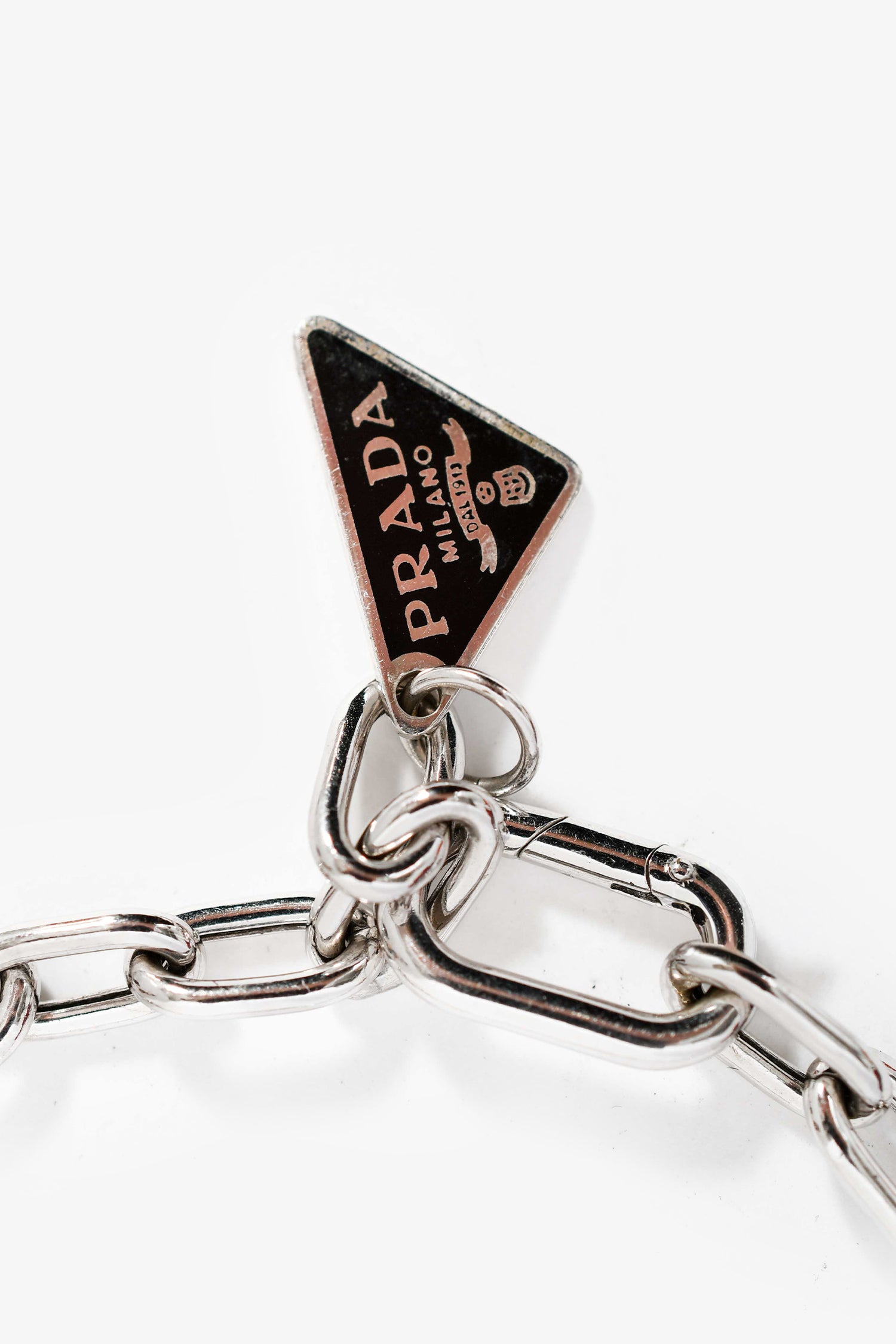 Prada Silver Tone Triangle Logo Charm Bracelet – Mine & Yours