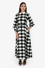 Gucci Black/White Cotton Patterned GG Button Midi Dress with Belt Size 38