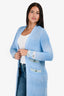 Pre-Loved Chanel™ Blue Metallic Cotton/Linen Knit Maxi CC Button Cardigan Size 36