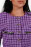 Pre-Loved Chanel™ 2022 Purple/Black Plaid Cotton Tweed Crystal CC Button Jacket + Skirt Set Size 34