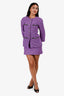 Pre-Loved Chanel™ 2022 Purple/Black Plaid Cotton Tweed Crystal CC Button Jacket + Skirt Set Size 34