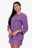 Pre-Loved Chanel™ 2022 Purple/Black Plaid Cotton Tweed Crystal CC Button Jacket + Skirt Set Size 34