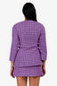 Pre-Loved Chanel™ 2022 Purple/Black Plaid Cotton Tweed Crystal CC Button Jacket + Skirt Set Size 34