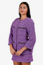 Pre-Loved Chanel™ 2022 Purple/Black Plaid Cotton Tweed Crystal CC Button Jacket + Skirt Set Size 34