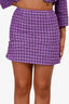 Pre-Loved Chanel™ 2022 Purple/Black Plaid Cotton Tweed Crystal CC Button Jacket + Skirt Set Size 34