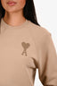 Ami Paris Beige Heart Logo Crewneck Sweater Size XS