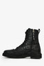 Fendi Black Leather Zucca Embossed Zip-Up Combat Boots Size 36.5