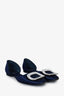 Roger Vivier Blue Satin Crystal Buckle 'Chips' Flats Size 36.5