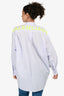 Balenciaga Light Blue Cotton Neon Yellow Logo Button-Up Tie Top Size 34