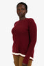 Victoria by: Victoria Beckham Burgundy/White Striped Ribbed Knit Sweater Size 6